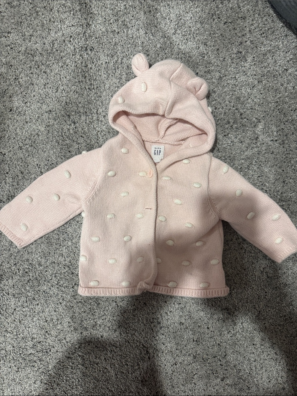 GAP Light Pink Hooded Knit Cardigan with White Dot Accents